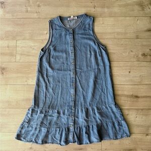 LOFT Denim Button Front Dress Womens M Chambray Ruffle Hem Sleeveless Casual